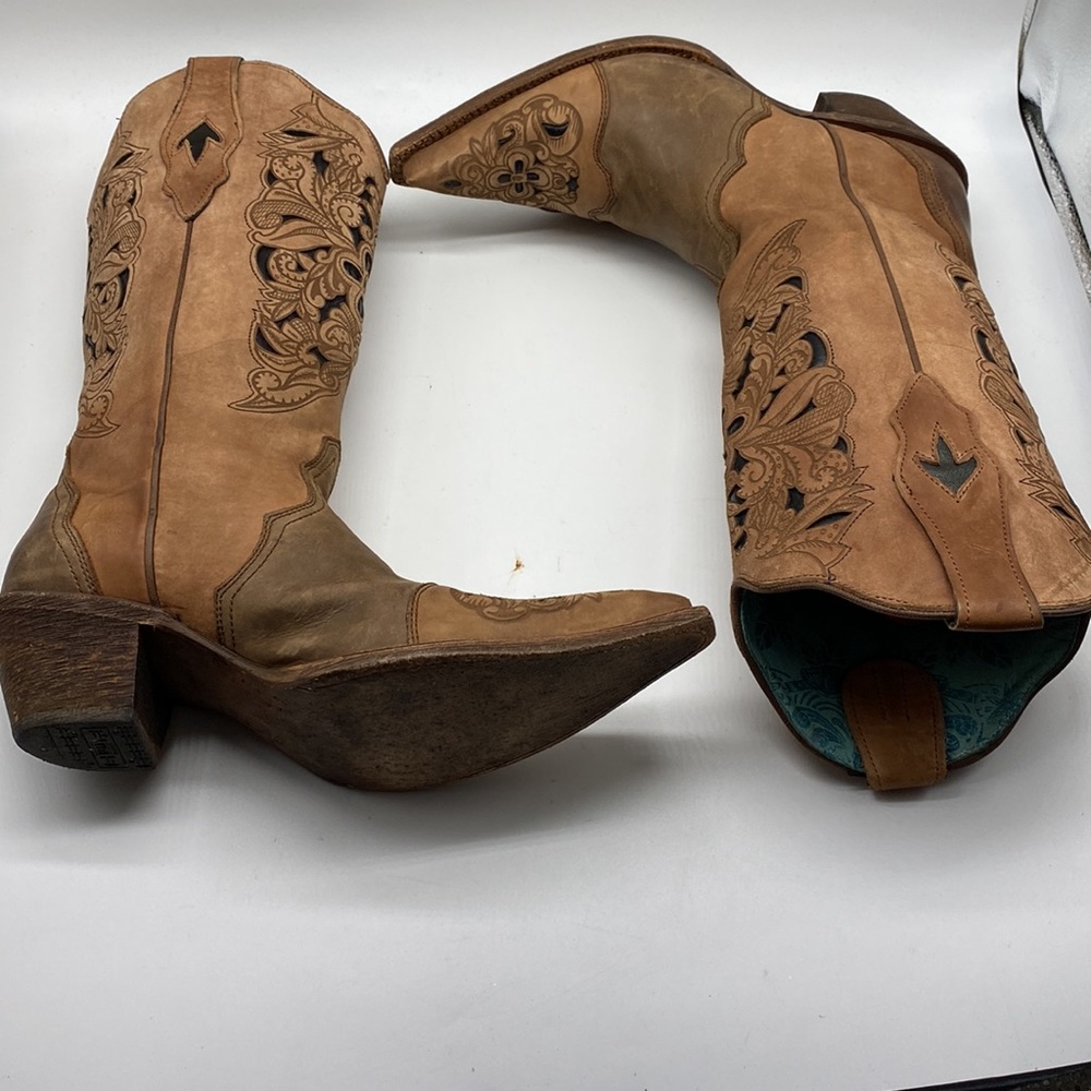 CORRAL Cowgirl Western Laser Tooled Snip Toe Boots Size 10M - Picture 5 of 14